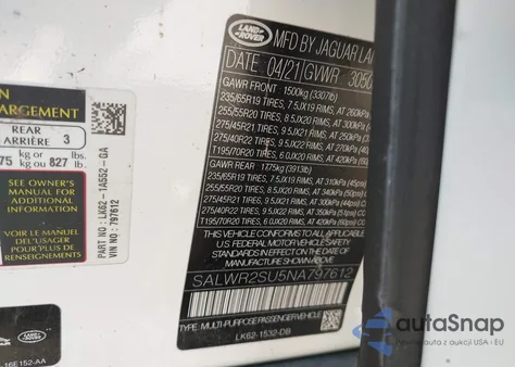 2022 Land Rover Range Rover Sport Hse Silver Edition Mhev z USA, uszkodzony, nr VIN SALWR2SU5NA797612